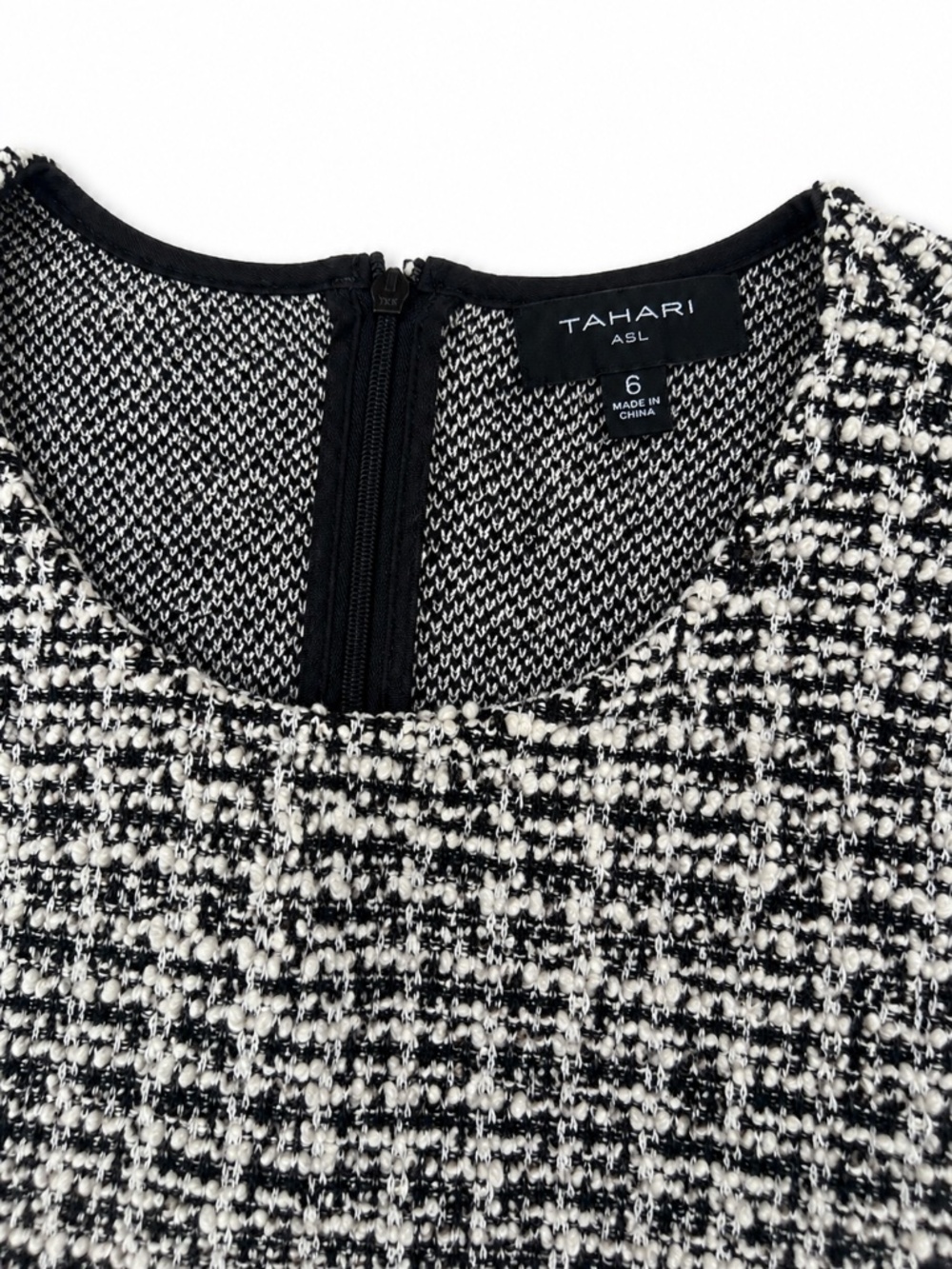 Tahari ASL Black & White Tweed Fringe Sheath Dress 6 - Picture 5 of 7